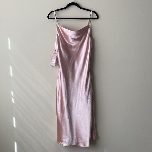 Birdy Grey Rose Gold Shiny Satin Lisa Midi Dress Bridesmaid Dress Size Small - Picture 3 of 11